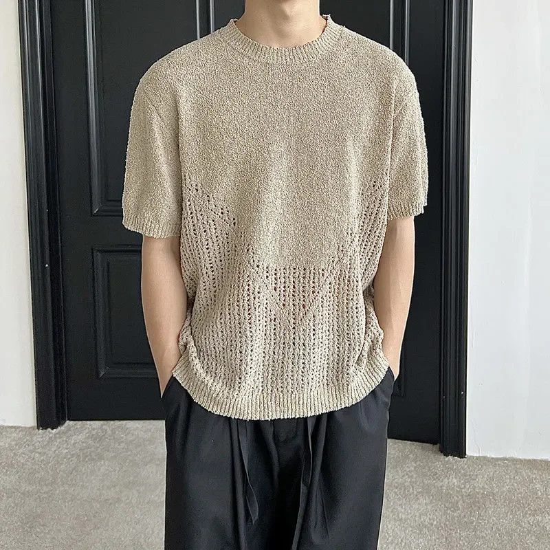 Men's Beige Textured Short Sleeve Knit Top Loose Fit Hollow Out Design Summer Casual Fashion Comfortable Knitwear
Men's Beige Textured Short Sleeve Knit Top Loose Fit Hollow Out Design Summer Casual Fashion Comfortable Knitwear