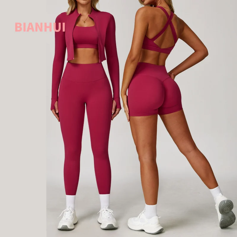 BIANHUI Women's Three Pieces Set Outdoor Sports Tight Yoga Suit Set Fitness Wear Shockproof High Waist Women's Tracksuit
BIANHUI Women's Three Pieces Set Outdoor Sports Tight Yoga Suit Set Fitness Wear Shockproof High Waist Women's Tracksuit
