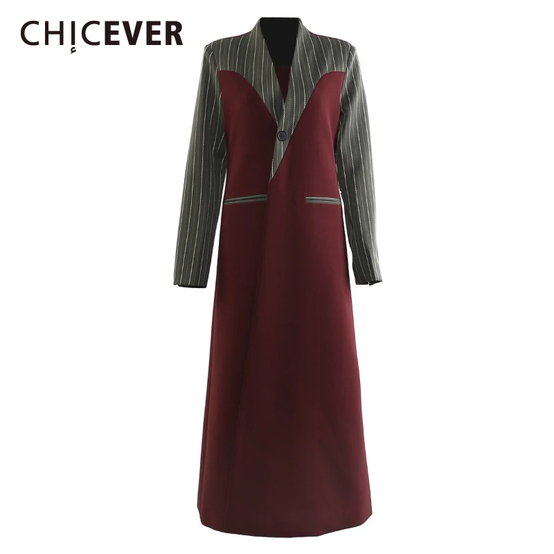 CHICEVER Burgundy Spliced Striped Basics Jacket Female V Neck Long Sleeve Temperament Loose Women's Jackets Autumn Fashion New
CHICEVER Burgundy Spliced Striped Basics Jacket Female V Neck Long Sleeve Temperament Loose Women's Jackets Autumn Fashion New