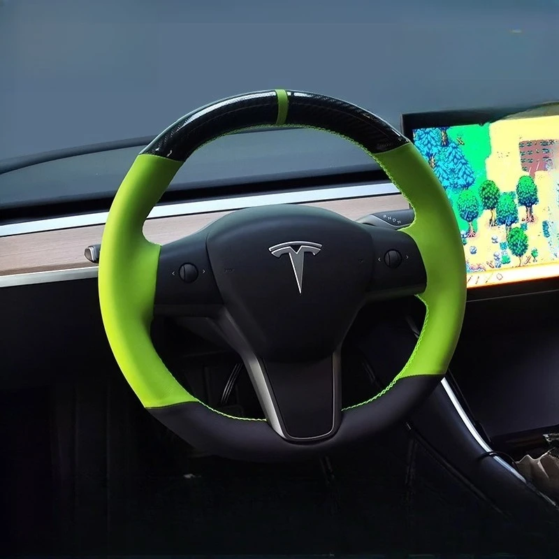 For Tesla Model 3 2015-2021 Model Y 2019-2021 Hand Stitched Genuine leather Carbon Fiber car steering wheel Cover
For Tesla Model 3 2015-2021 Model Y 2019-2021 Hand Stitched Genuine leather Carbon Fiber car steering wheel Cover