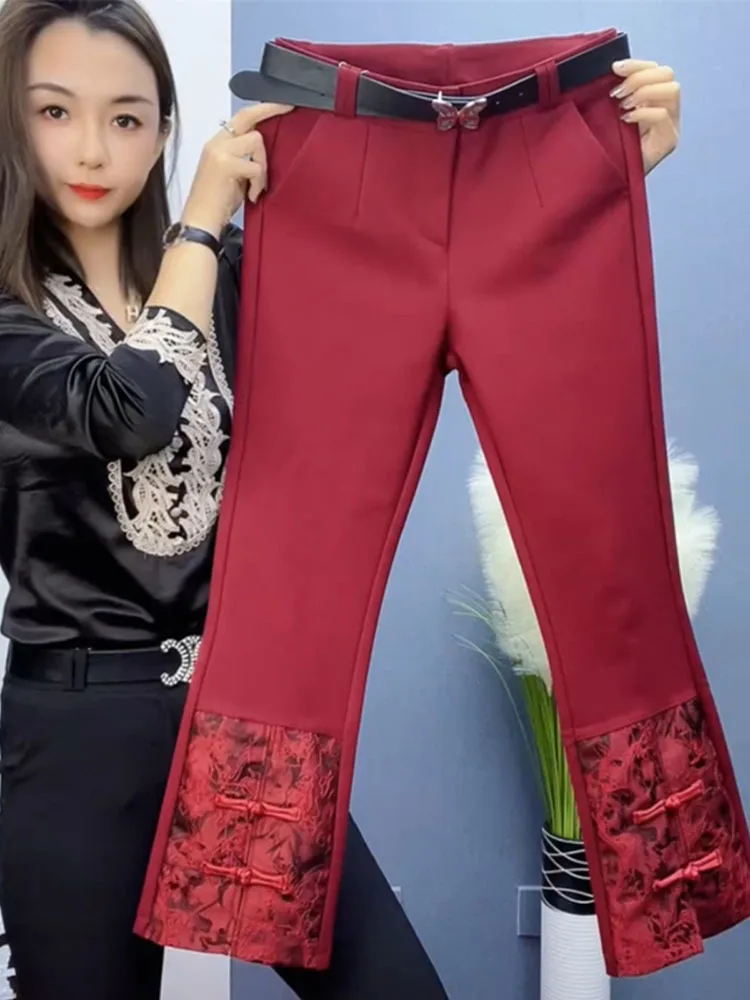 Vintage Embroidery Style Slim Pant Women Casual Elegant Pocket Split Fork Ankle-Length Trousers Female Clothes 2025 New
Vintage Embroidery Style Slim Pant Women Casual Elegant Pocket Split Fork Ankle-Length Trousers Female Clothes 2025 New