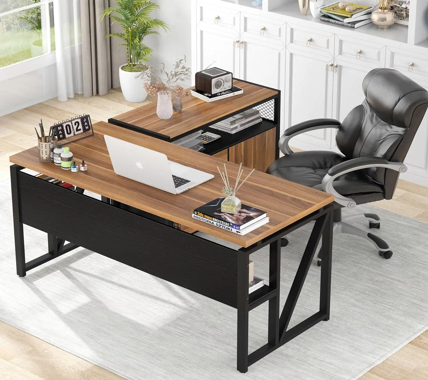 55-inch L Shaped Desk with Drawer Cabinet, Executive Computer Desk and lateral File Cabinet
55-inch L Shaped Desk with Drawer Cabinet, Executive Computer Desk and lateral File Cabinet