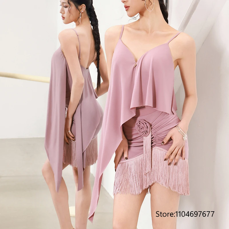 Summer Latin Dance Costume Women Irregular Bodysuit Fringed Skirt Adult Rumba Tango Dance Practice Clothes Pink Black
Summer Latin Dance Costume Women Irregular Bodysuit Fringed Skirt Adult Rumba Tango Dance Practice Clothes Pink Black