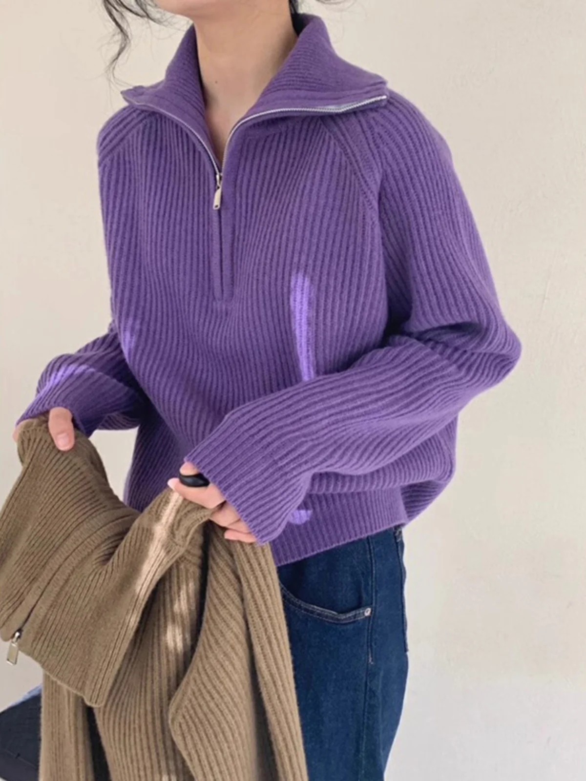 Thickened Half Zip High Collar Purple Sweater Women's Base Shirt Inner Wear Autumn Winter Outerwear Collar Coat Upper Apparel
Thickened Half Zip High Collar Purple Sweater Women's Base Shirt Inner Wear Autumn Winter Outerwear Collar Coat Upper Apparel