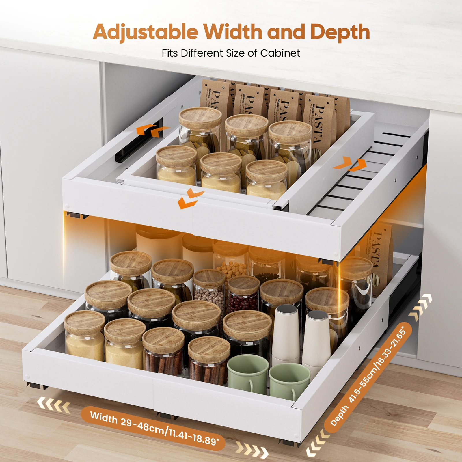 1/2PCS Kitchen Storage Rack Pull Out Cabinet Organizer No Punch Expandable Slide Out Drawers for Kitchen Cabinet,Pantry,Bathroom
1/2PCS Kitchen Storage Rack Pull Out Cabinet Organizer No Punch Expandable Slide Out Drawers for Kitchen Cabinet,Pantry,Bathroom