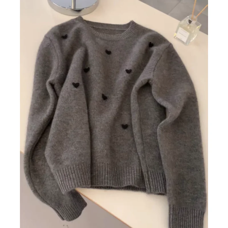 Grey Women's Clothing Korean Knitting Sweater Round Neck Contrasting Colors Vintage Printing Fashion Baggy Ladies Spring Tops
Grey Women's Clothing Korean Knitting Sweater Round Neck Contrasting Colors Vintage Printing Fashion Baggy Ladies Spring Tops