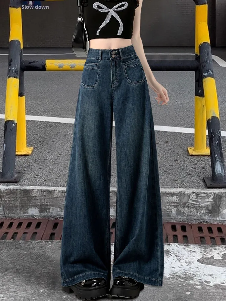 Deep Blue High Waist Wide Leg Jeans Women's Thin New Autumn Loose Floor-Length Straight Cut Trousers Trendy Vintage Washed Denim
Deep Blue High Waist Wide Leg Jeans Women's Thin New Autumn Loose Floor-Length Straight Cut Trousers Trendy Vintage Washed Denim