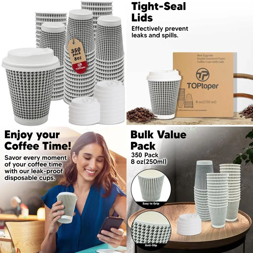 8 oz Double-Walled Insulated Disposable Cups with Lids, Bulk Pack of 350, Ideal for Cafes and To-Go Beverages
8 oz Double-Walled Insulated Disposable Cups with Lids, Bulk Pack of 350, Ideal for Cafes and To-Go Beverages