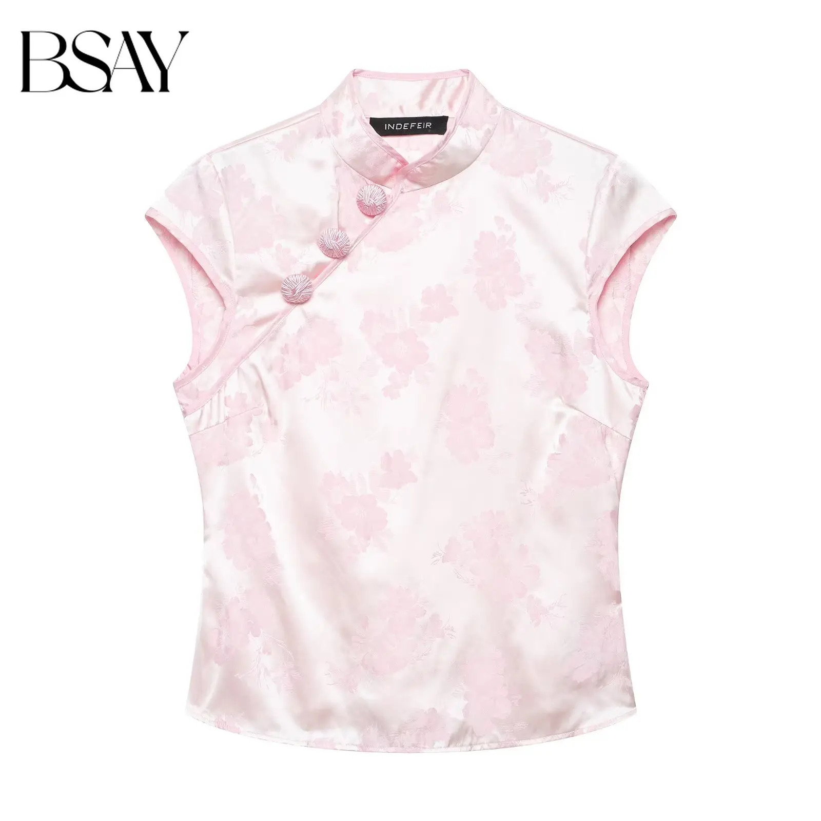 BSAY Chinese Style Floral Jacquard Satin Blouse Women Summer Stand Collar Cap Sleeve Top Elegant Qipao Style Button Down Shirt
BSAY Chinese Style Floral Jacquard Satin Blouse Women Summer Stand Collar Cap Sleeve Top Elegant Qipao Style Button Down Shirt