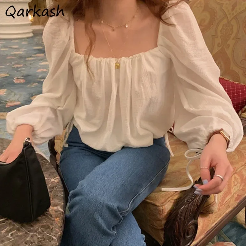 Блузки для женщин Blusas Mujer с квадратным воротником и завязками, корейский модный дизайн с рукавами-фонариками, универсальные, элегантные, шикарные
Блузки для женщин Blusas Mujer с квадратным воротником и завязками, корейский модный дизайн с рукавами-фонариками, универсальные, элегантные, шикарные