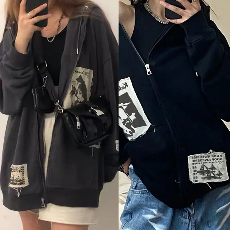 Women Harajuku Long Sleeve Hoodies for Jacket Punk Rock Vintage Patch Design Zip Up Sweatshirt Hip Hop Oversized Loose C 6XDA
Women Harajuku Long Sleeve Hoodies for Jacket Punk Rock Vintage Patch Design Zip Up Sweatshirt Hip Hop Oversized Loose C 6XDA