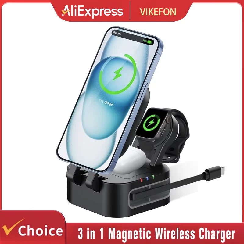 Магнитная беспроводная зарядная станция 3-в-1 с удлинителями для iPhone 17, 16, 15, 14, 13, 12, iWatch 11-2, Airpods Pro – быстрая зарядка
Магнитная беспроводная зарядная станция 3-в-1 с удлинителями для iPhone 17, 16, 15, 14, 13, 12, iWatch 11-2, Airpods Pro – быстрая зарядка