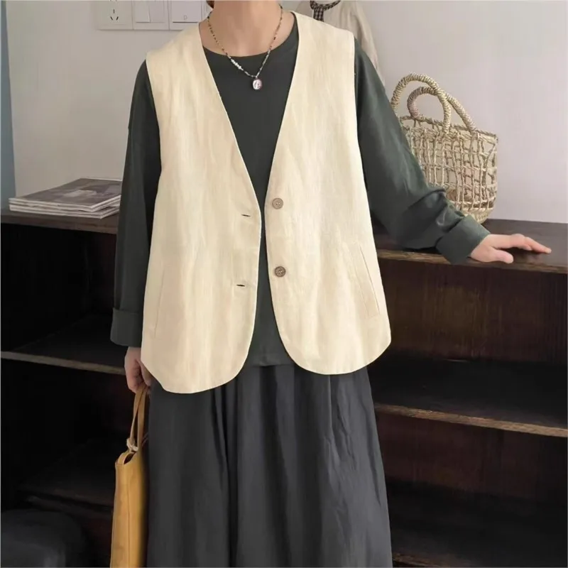 Johnature винтажный льняной жилет для женщин, новый осенний стиль, свободный повседневный универсальный многослойный жилет с v-образным вырезом
Johnature винтажный льняной жилет для женщин, новый осенний стиль, свободный повседневный универсальный многослойный жилет с v-образным вырезом