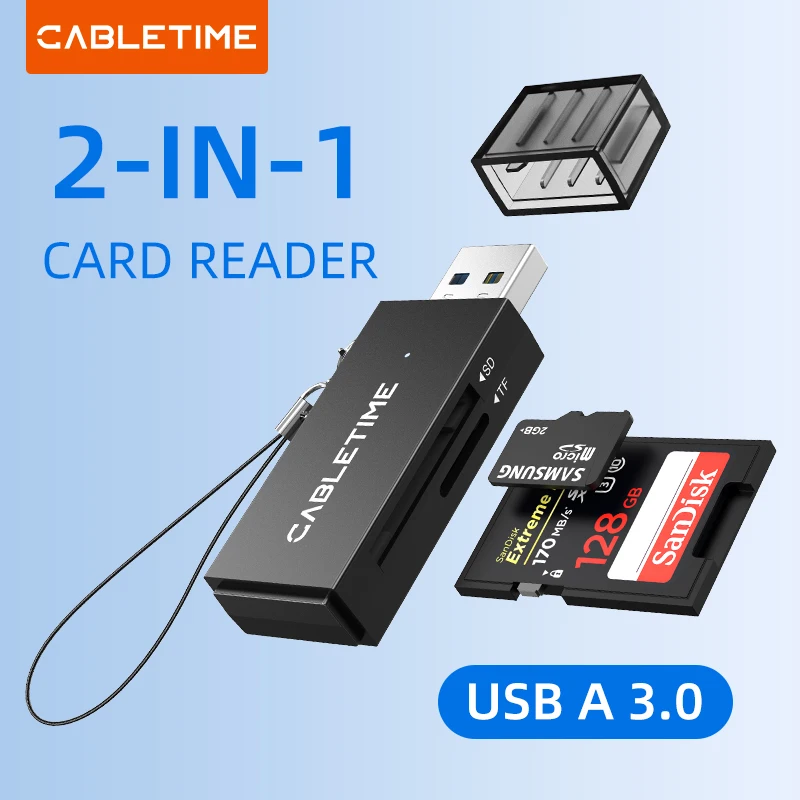 CABLETIME Card Reader 2-in-1 High Speed 5Gpbs USB3.0 to SD TF Card Reader for PC Laptop Accessories Camera SD Card Adapter
CABLETIME Card Reader 2-in-1 High Speed 5Gpbs USB3.0 to SD TF Card Reader for PC Laptop Accessories Camera SD Card Adapter