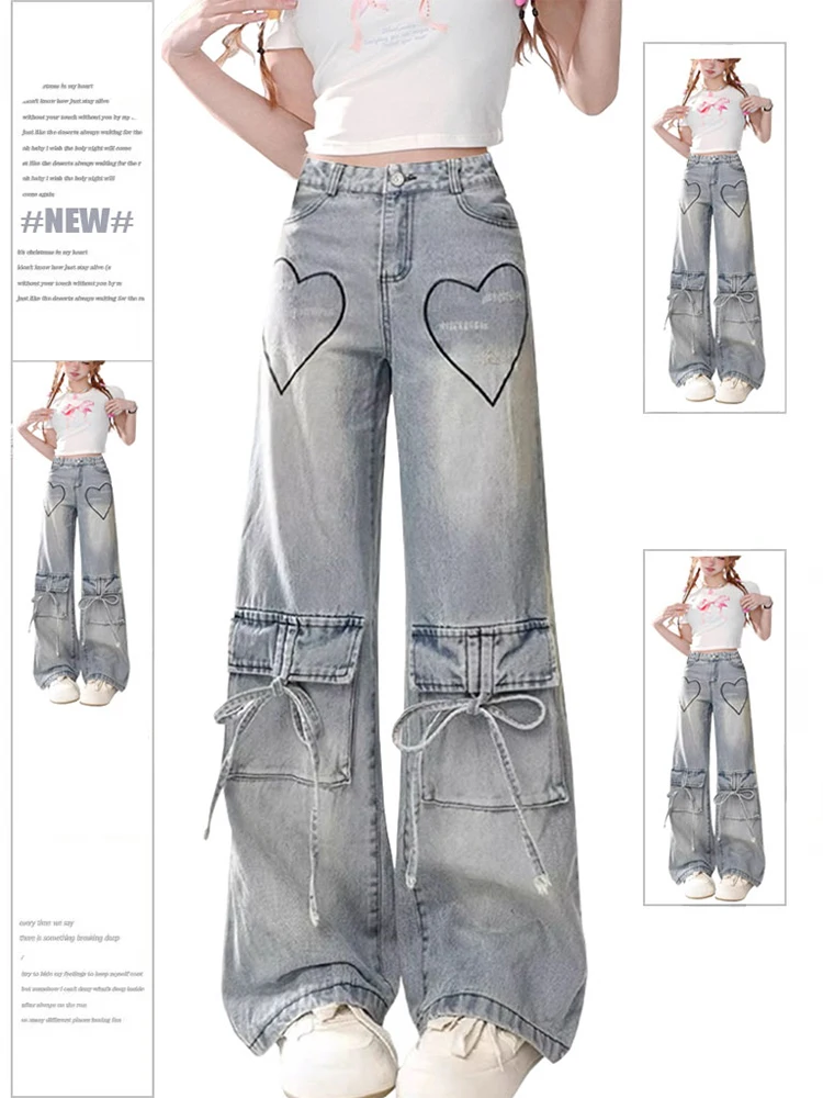 Women Light Blue Y2k Cargo Jeans Harajuku Bow Denim Trousers Streetwear Baggy Jean Pants Vintage Aesthetic 2000s Trashy Clothes
Women Light Blue Y2k Cargo Jeans Harajuku Bow Denim Trousers Streetwear Baggy Jean Pants Vintage Aesthetic 2000s Trashy Clothes