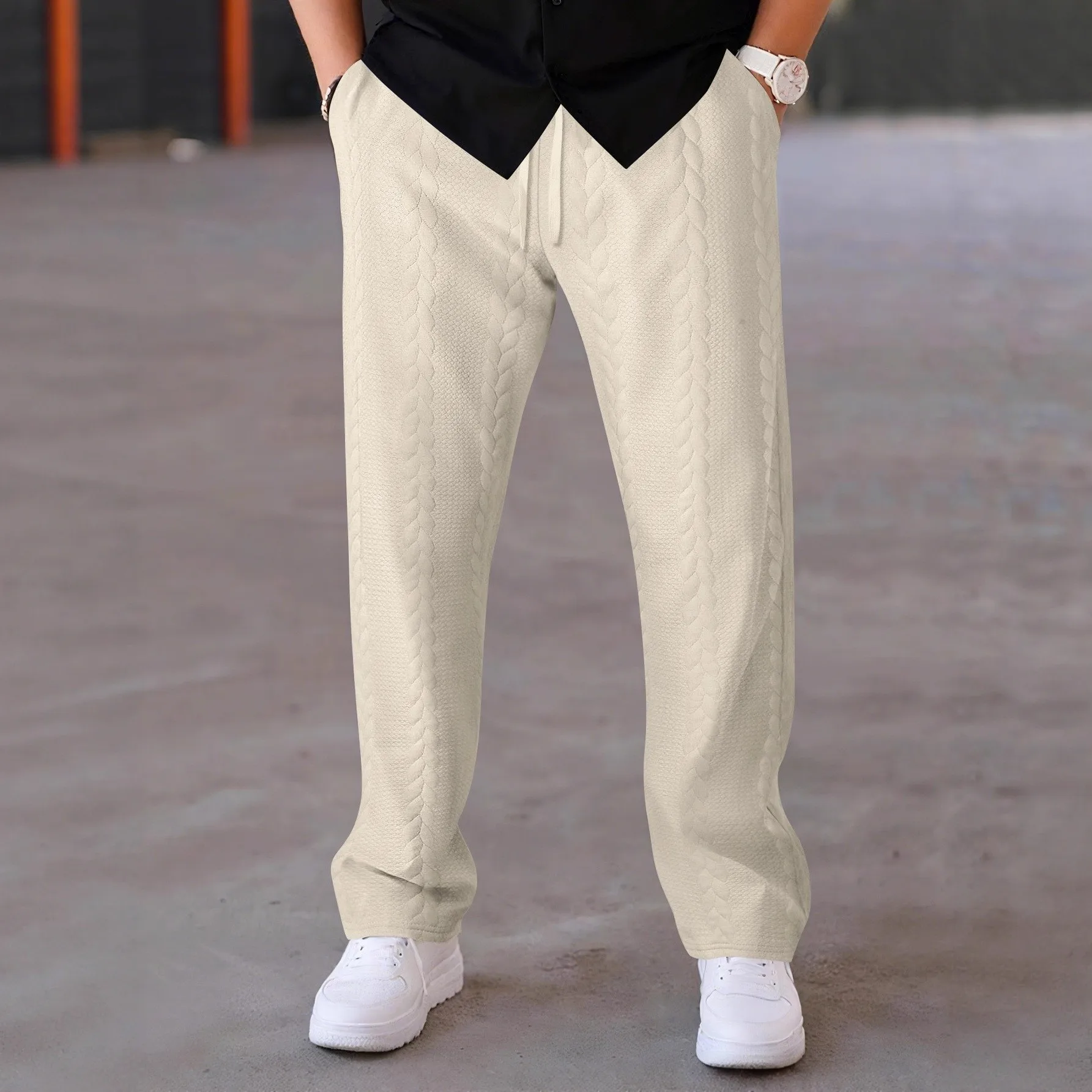 Men's casual jacquard knitted sport pants, with a lacing belt design, suitable for daily wear in spring and autumn seasons.
Men's casual jacquard knitted sport pants, with a lacing belt design, suitable for daily wear in spring and autumn seasons.