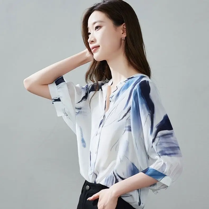 French Printed Design Chic Shirt Temperament Unique Summer New Style Quarter Sleeve Fashionable Top for WomenYY33
French Printed Design Chic Shirt Temperament Unique Summer New Style Quarter Sleeve Fashionable Top for WomenYY33