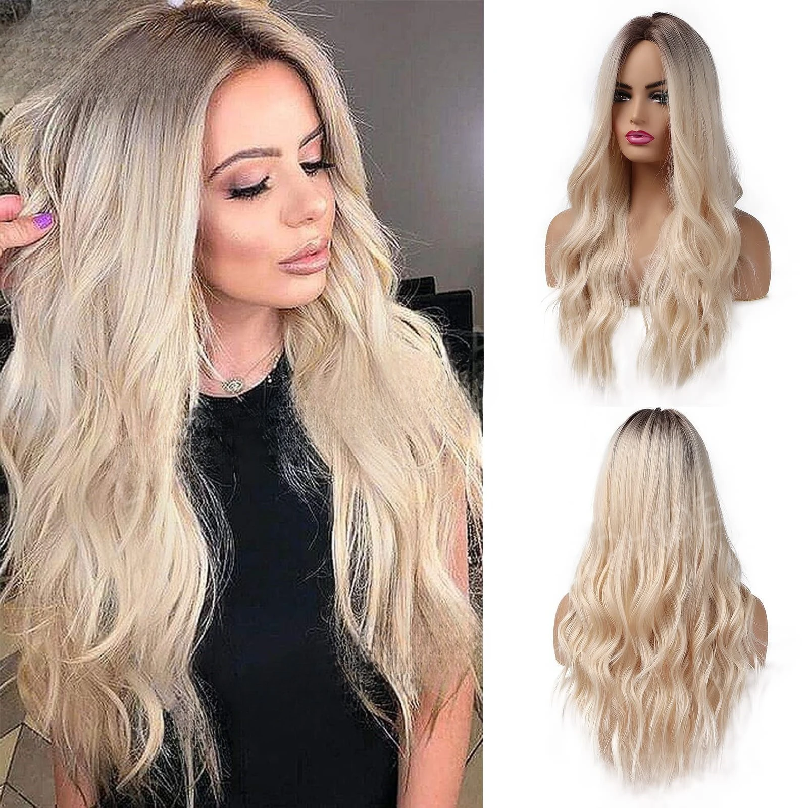 Wig female full head long hair curly hair high temperature silk hair blond gradual change medium points no bangs wave wig
Wig female full head long hair curly hair high temperature silk hair blond gradual change medium points no bangs wave wig