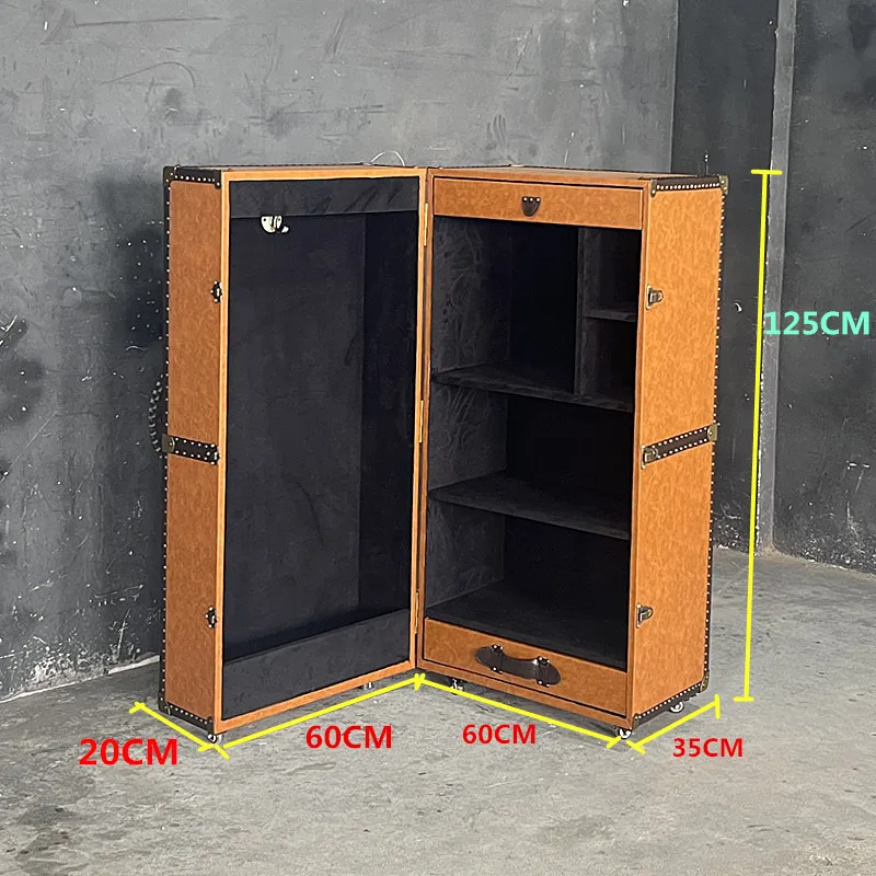 Rivet leather box, wardrobe, storage cabinet, retro and old clothing store display cabinet.
Rivet leather box, wardrobe, storage cabinet, retro and old clothing store display cabinet.