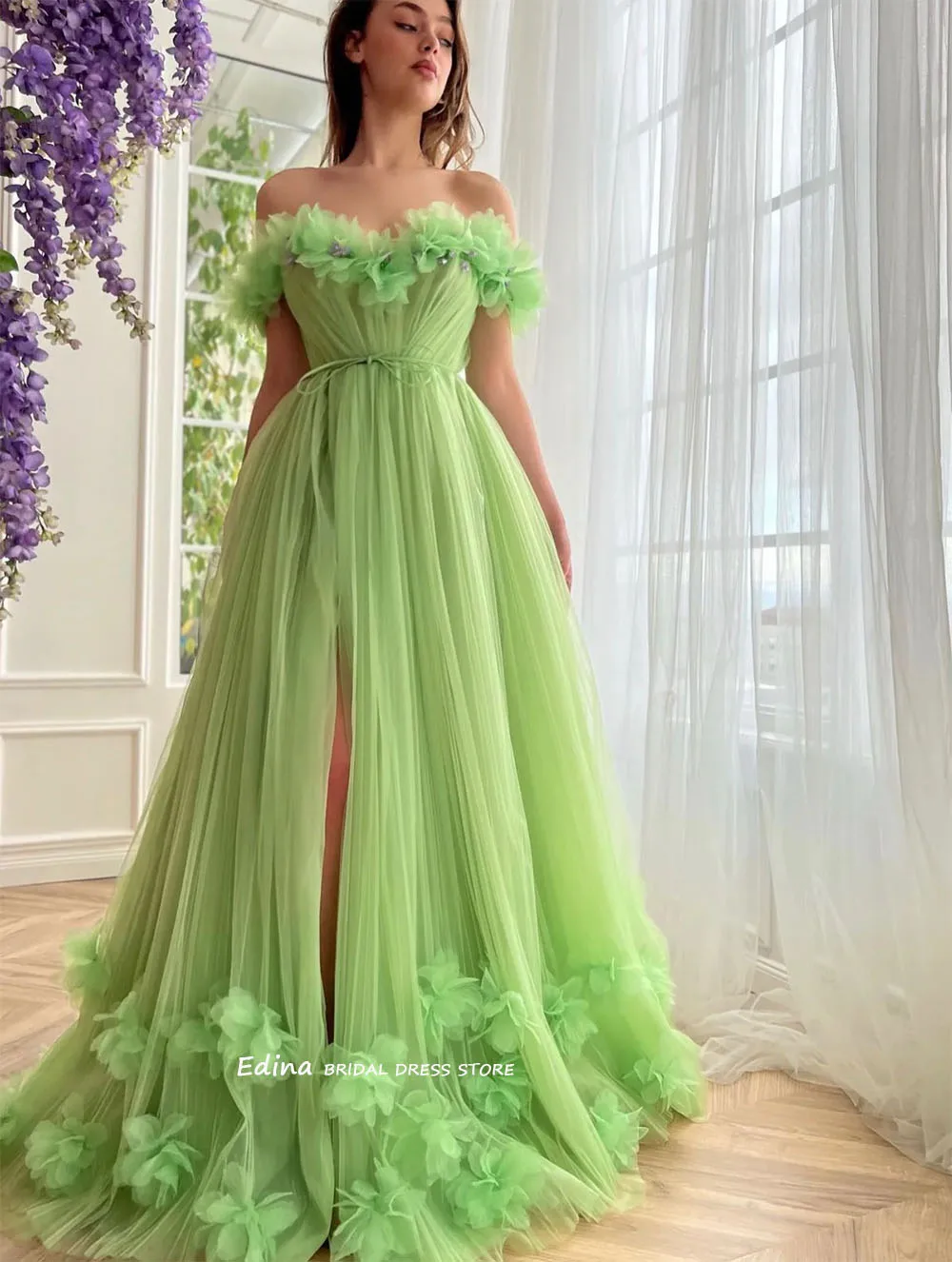 Edina Off the Shoulder Green Tulle A Line Prom Dresses Custom Made Long Party Gowns for Women
Edina Off the Shoulder Green Tulle A Line Prom Dresses Custom Made Long Party Gowns for Women