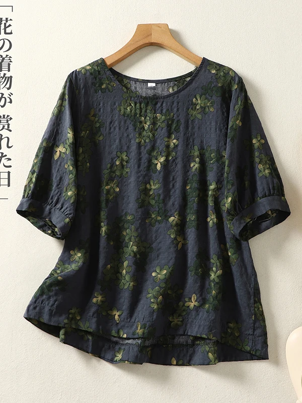Loose Cotton Linen ort Sve Women's irt Floral Print Slimming Top Summer Commute Sle Regular Length round Ne
Loose Cotton Linen ort Sve Women's irt Floral Print Slimming Top Summer Commute Sle Regular Length round Ne