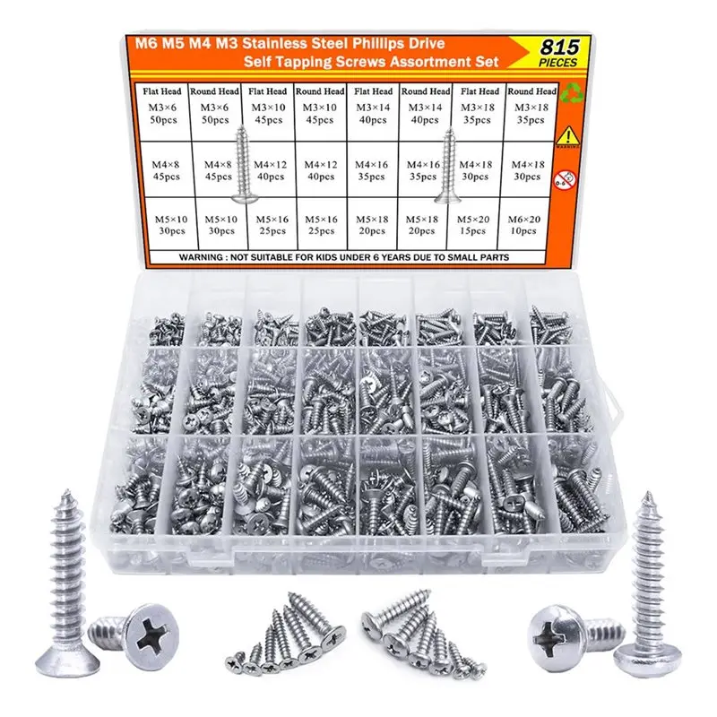ABVS 815Pcs 304 Stainless Steel Wood Screw Kits, Self-Tapping Screw Sets
ABVS 815Pcs 304 Stainless Steel Wood Screw Kits, Self-Tapping Screw Sets