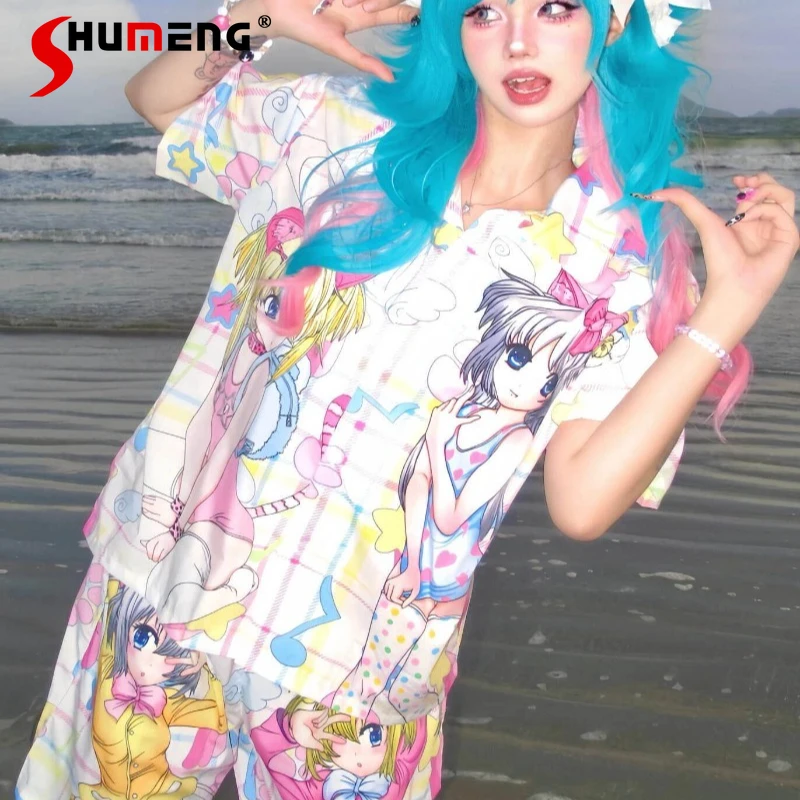 Милый мультяшный аниме-комплект пижамы для женщин: летний комплект с коротким рукавом и шортами, женский, нежный, высококачественный, для сна
Милый мультяшный аниме-комплект пижамы для женщин: летний комплект с коротким рукавом и шортами, женский, нежный, высококачественный, для сна