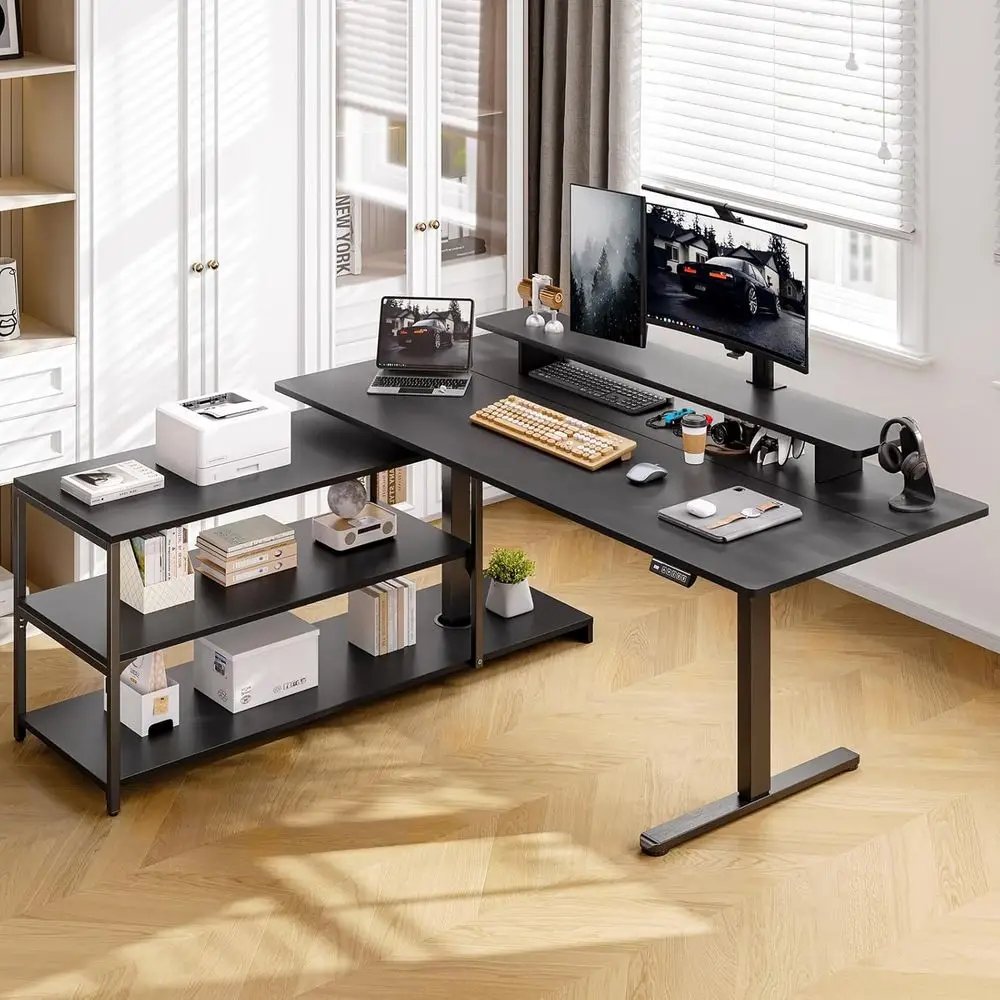 Electric L-Shaped Desk with Storage Cabinet, 63x24 Adjustable Height 28-46, Black
Electric L-Shaped Desk with Storage Cabinet, 63x24 Adjustable Height 28-46, Black