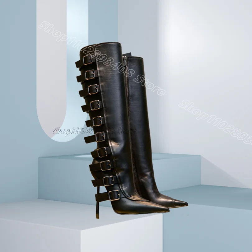 Black Buckle Decor Stiletto Boots Slip on Stylish Matte Leather Side Zipper Design for Women Knee Boots 2025 Zapatos Para Mujere
Black Buckle Decor Stiletto Boots Slip on Stylish Matte Leather Side Zipper Design for Women Knee Boots 2025 Zapatos Para Mujere