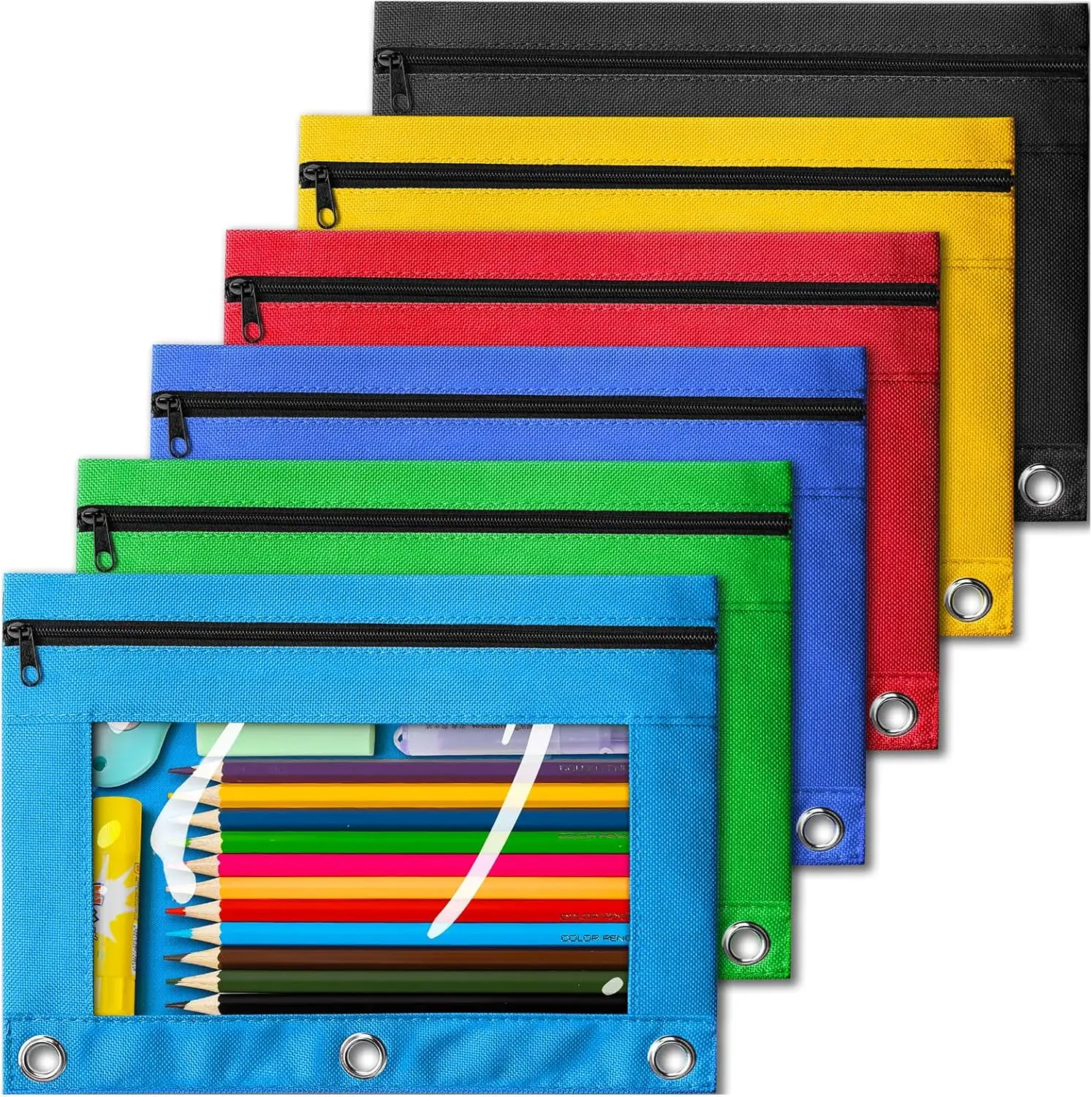 6 Pack Zipper Pencil Pouches for 3 Ring Binder, Assorted Colors, Durable Cloth with Clear Window, Office School Supplies
6 Pack Zipper Pencil Pouches for 3 Ring Binder, Assorted Colors, Durable Cloth with Clear Window, Office School Supplies