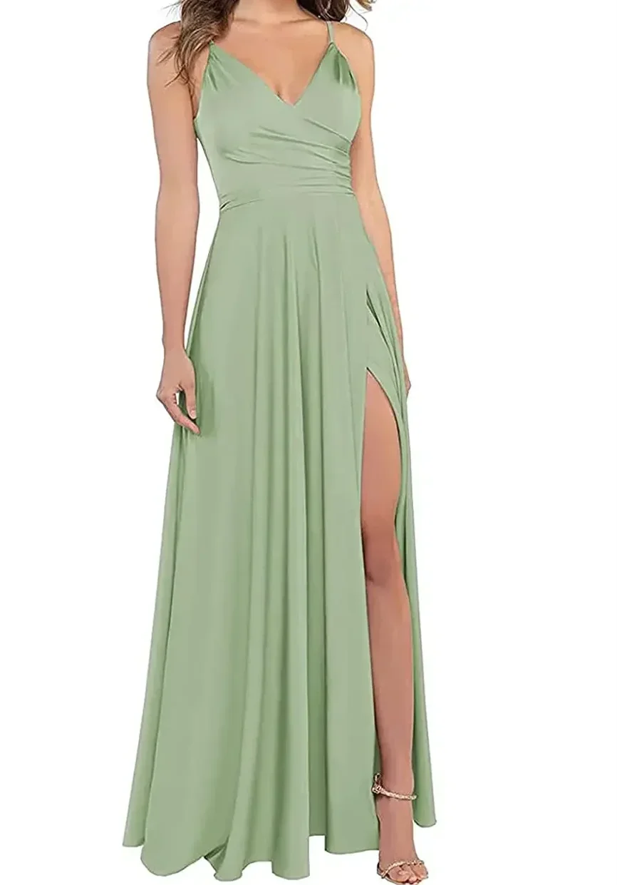 Mint Green Women's A-Line Bridesmaid Dresses For Wedding Formal Satin Spaghetti Strap Prom Dress Long Side Split Evening GownsA+
Mint Green Women's A-Line Bridesmaid Dresses For Wedding Formal Satin Spaghetti Strap Prom Dress Long Side Split Evening GownsA+