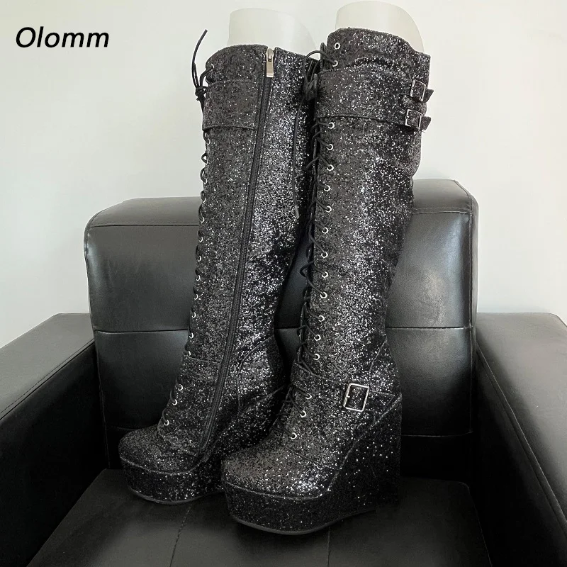 Olomm Women Winter Platform Knee High Glitter Boots Sexy Stiletto High Heels Round Toe Nice Black Shoes Ladies Plus US Size 5-20
Olomm Women Winter Platform Knee High Glitter Boots Sexy Stiletto High Heels Round Toe Nice Black Shoes Ladies Plus US Size 5-20