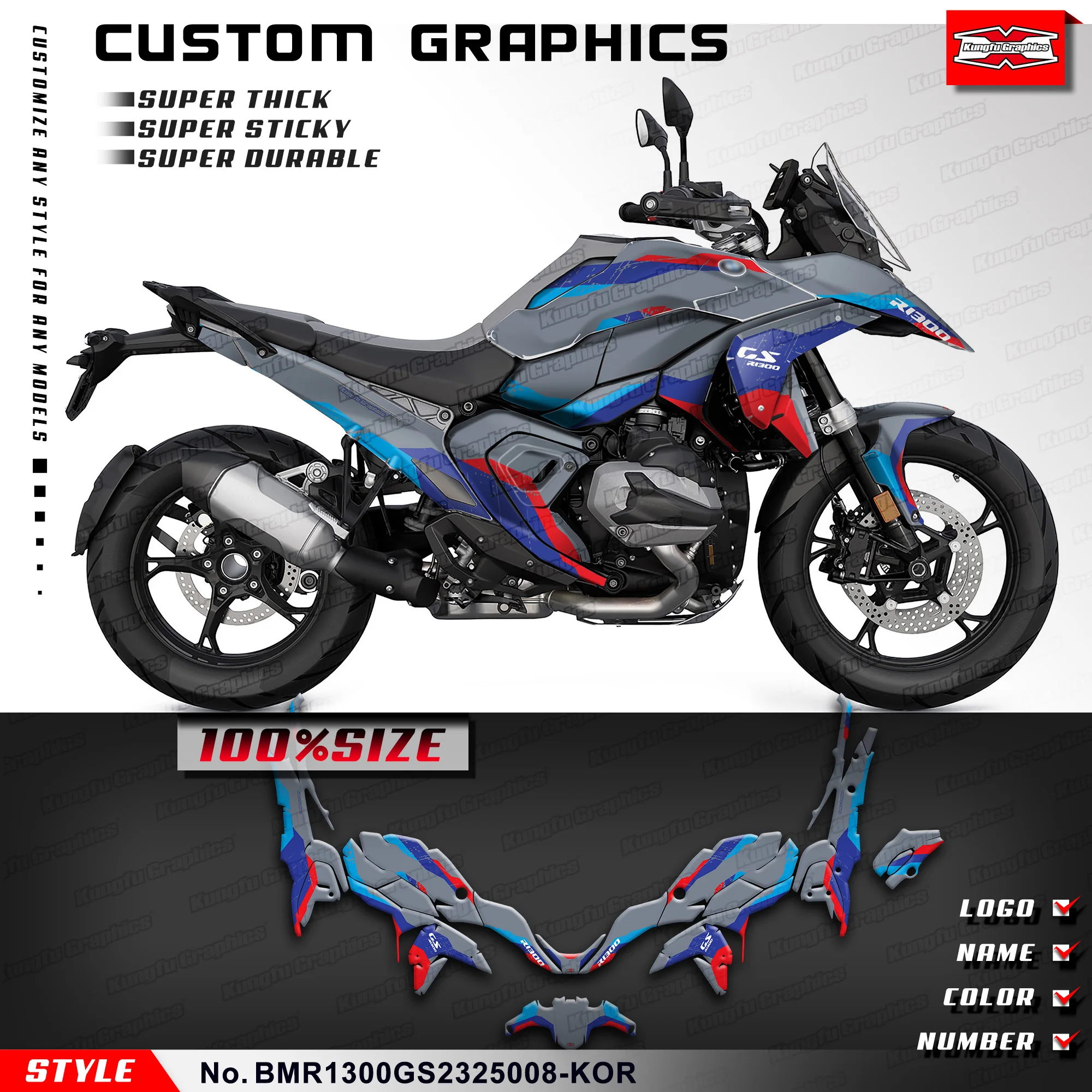 KUNGFU GRAPHICS Custom Sticker Sheet Adhesive Decals for R1300GS R 1300 GS 2023 2024 2025, Decoration, BMR1300GS2325008-KOR
KUNGFU GRAPHICS Custom Sticker Sheet Adhesive Decals for R1300GS R 1300 GS 2023 2024 2025, Decoration, BMR1300GS2325008-KOR
