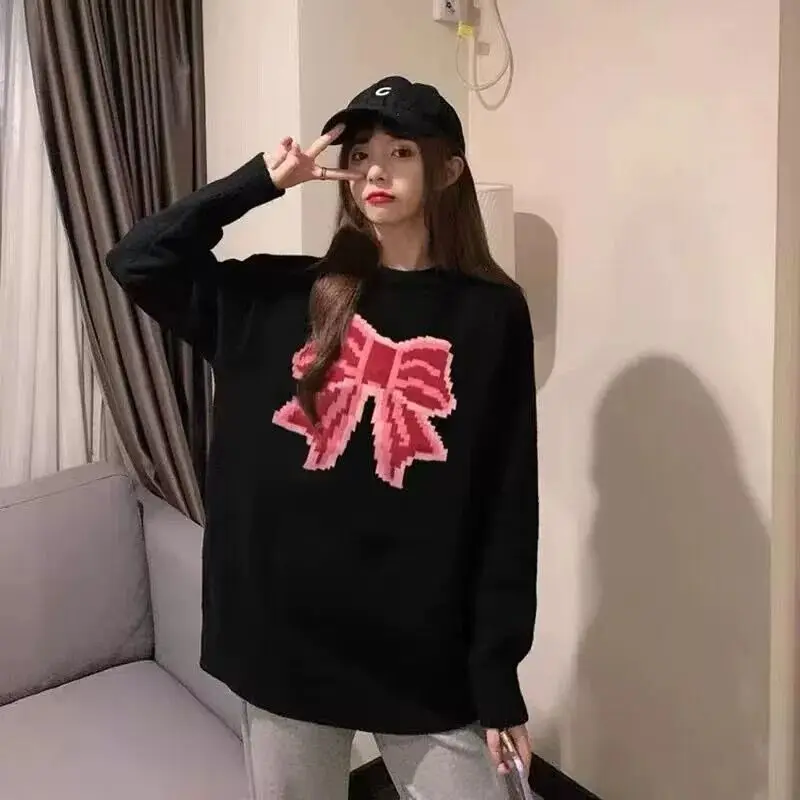 Black Bow Knitted Sweater Pullover Female 2023 Women Lazy Pullover Design Sweet Autumn Loose O Neck Sweater Pullover Female Top
Black Bow Knitted Sweater Pullover Female 2023 Women Lazy Pullover Design Sweet Autumn Loose O Neck Sweater Pullover Female Top