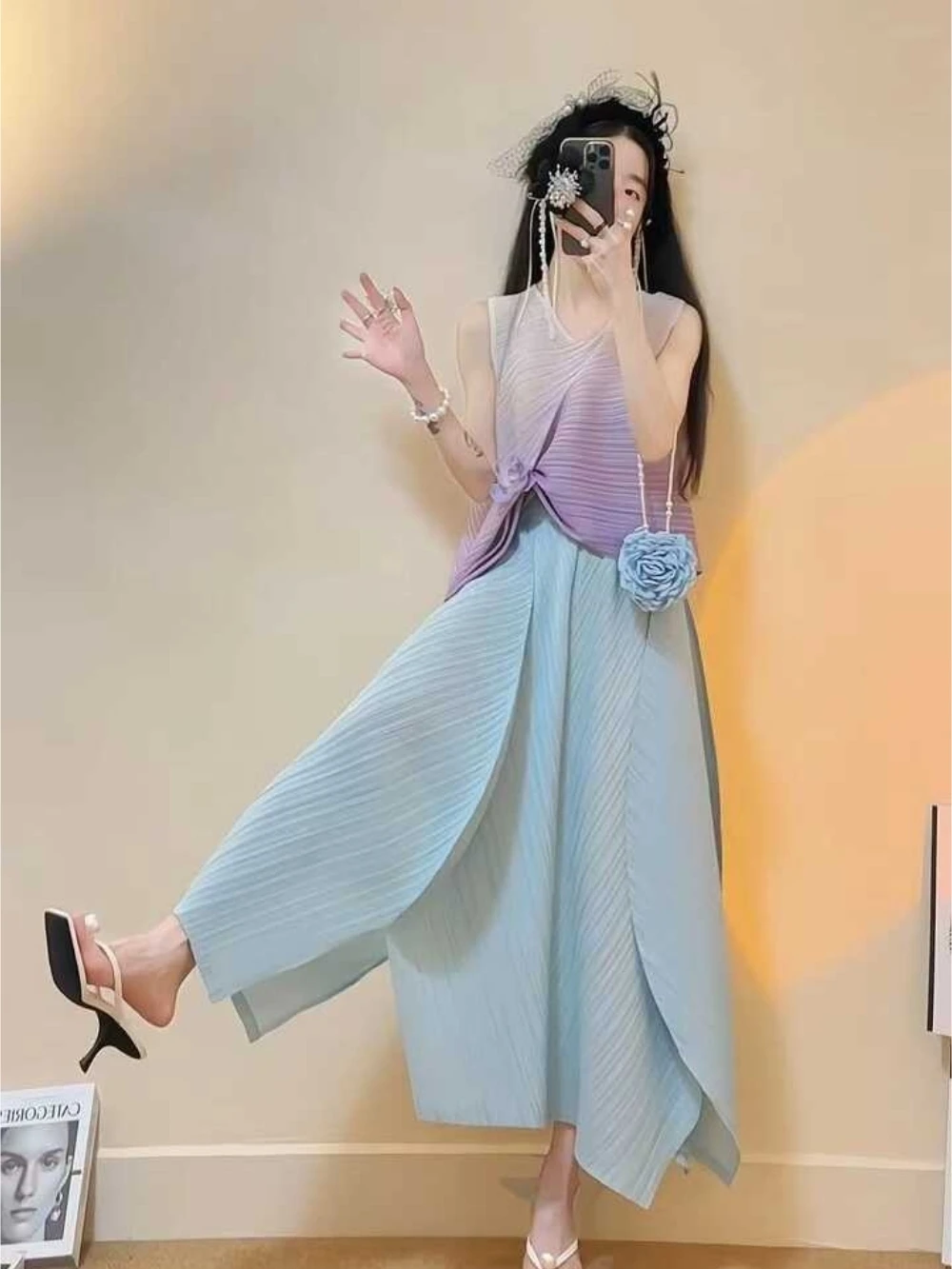 High Waist A-Line Skirt Three Quarters Length Pleated Design Spring Summer Fashion Floral Print Casual Office Wear
High Waist A-Line Skirt Three Quarters Length Pleated Design Spring Summer Fashion Floral Print Casual Office Wear