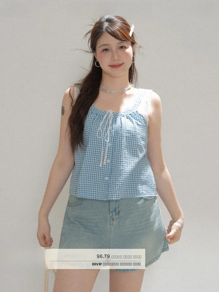 Sweet Fre Plaid Tie Waist Vest for plus Size Women Heynew Summer Anti-Aging Beautiful Top Cotton Regular Sve Women's Vest
Sweet Fre Plaid Tie Waist Vest for plus Size Women Heynew Summer Anti-Aging Beautiful Top Cotton Regular Sve Women's Vest