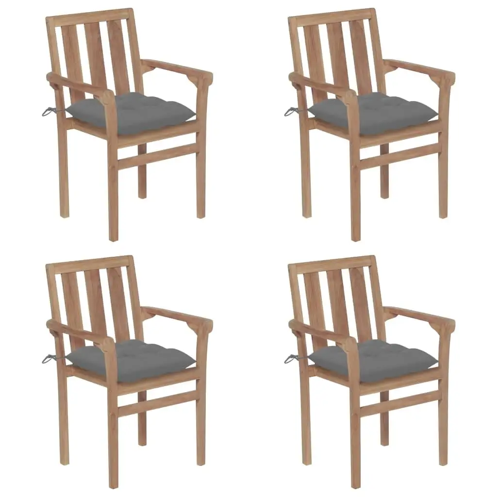 Teak Stackable Chairs Set of Four with Soft Grey Cushions for Indoor Outdoor Use
Teak Stackable Chairs Set of Four with Soft Grey Cushions for Indoor Outdoor Use
