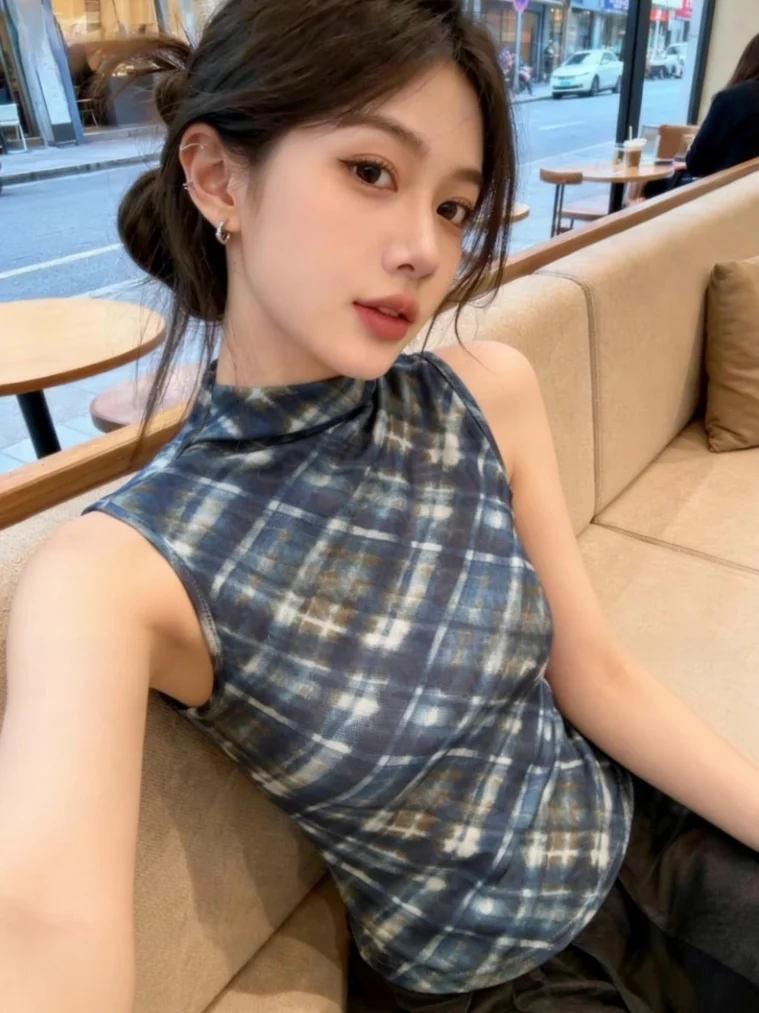Summer New Plaid Sleeveless Half High Collar Mesh Vest Women's Slim Fit Top Self-Purchase Recommended Style Chinese Silk
Summer New Plaid Sleeveless Half High Collar Mesh Vest Women's Slim Fit Top Self-Purchase Recommended Style Chinese Silk