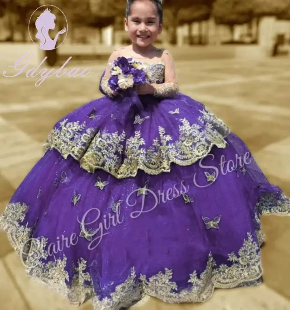 Customized Purple Flower Girl Dresses For Wedding Gold Appliques Butterflies Kids Birthday Party First Communion Pageant Gown
Customized Purple Flower Girl Dresses For Wedding Gold Appliques Butterflies Kids Birthday Party First Communion Pageant Gown