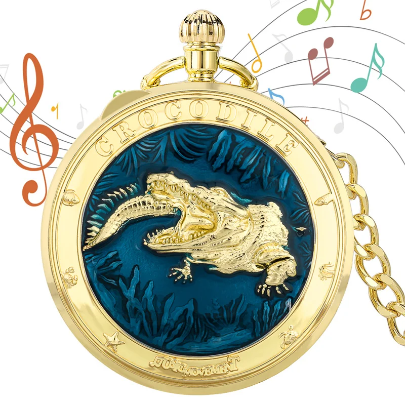 Multi-Color Crocodile Musical Pocket Watch Pendant Chain Quartz Movement Timepiece with Song Plays Castle in the Sky Melody
Multi-Color Crocodile Musical Pocket Watch Pendant Chain Quartz Movement Timepiece with Song Plays Castle in the Sky Melody