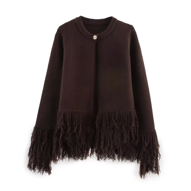 Women Fringed Knit Cardigan with Button Autumn Fashion Long Sleeve O Neck Knit Women's Plain Top Elastic Female Sweater
Women Fringed Knit Cardigan with Button Autumn Fashion Long Sleeve O Neck Knit Women's Plain Top Elastic Female Sweater