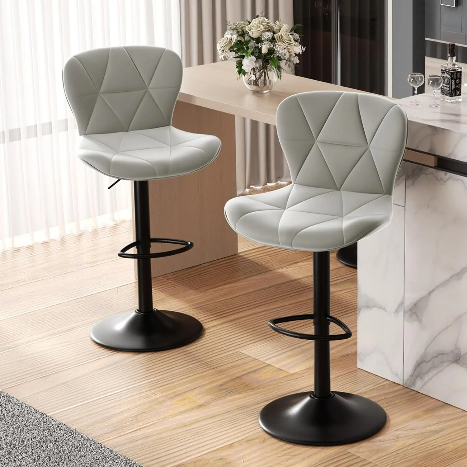 Bar Stools Set of 2,Adjustable Faux Leather Upholstered Swivel Bar Stools,Counter Height Bar Chairs with Back for Kitchen Island
Bar Stools Set of 2,Adjustable Faux Leather Upholstered Swivel Bar Stools,Counter Height Bar Chairs with Back for Kitchen Island