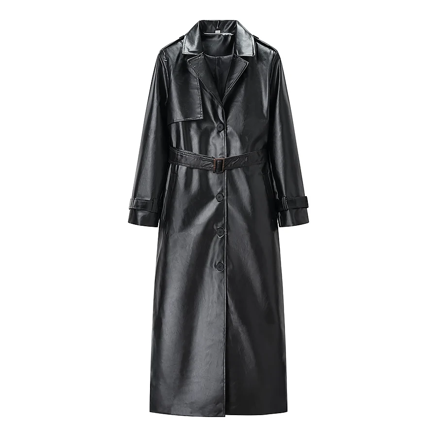 Women Autumn Winter New Long Faux Leather Coat With Belt Single Breasted Turn-Down Collor Vintage Long Sleeve Female Outerwear
Women Autumn Winter New Long Faux Leather Coat With Belt Single Breasted Turn-Down Collor Vintage Long Sleeve Female Outerwear