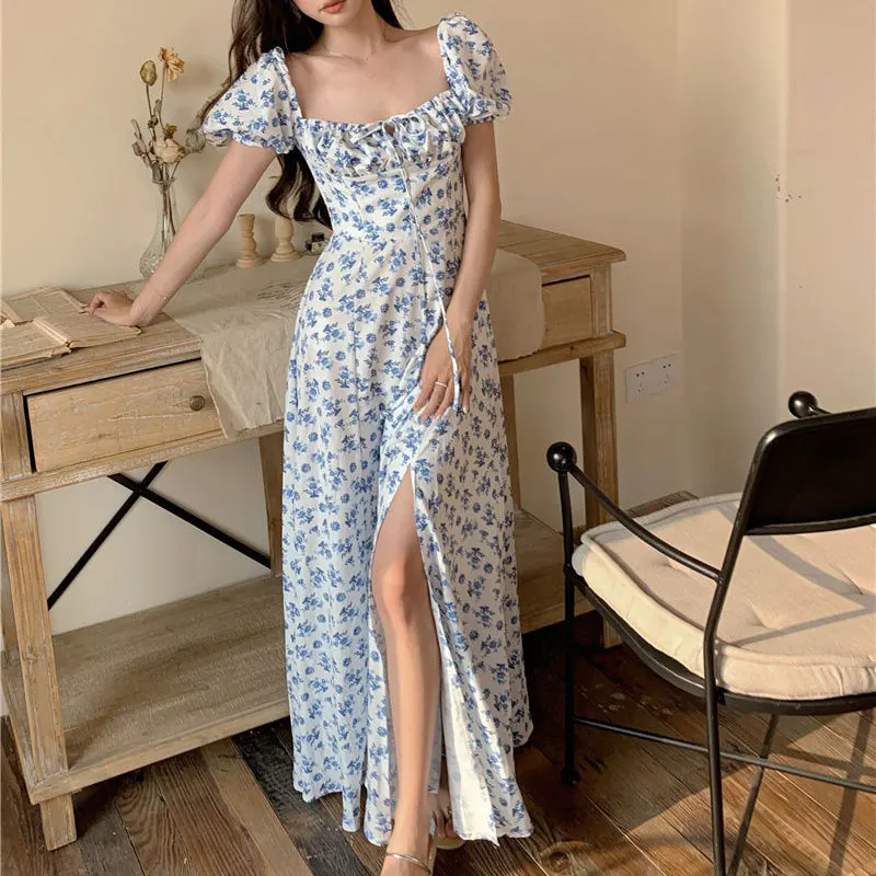 Fashionable Puff Sleeve Dresses Summer Broken Flowers Slash Neck Women's Clothing French Style Vintage A-Line Split Long Dress
Fashionable Puff Sleeve Dresses Summer Broken Flowers Slash Neck Women's Clothing French Style Vintage A-Line Split Long Dress