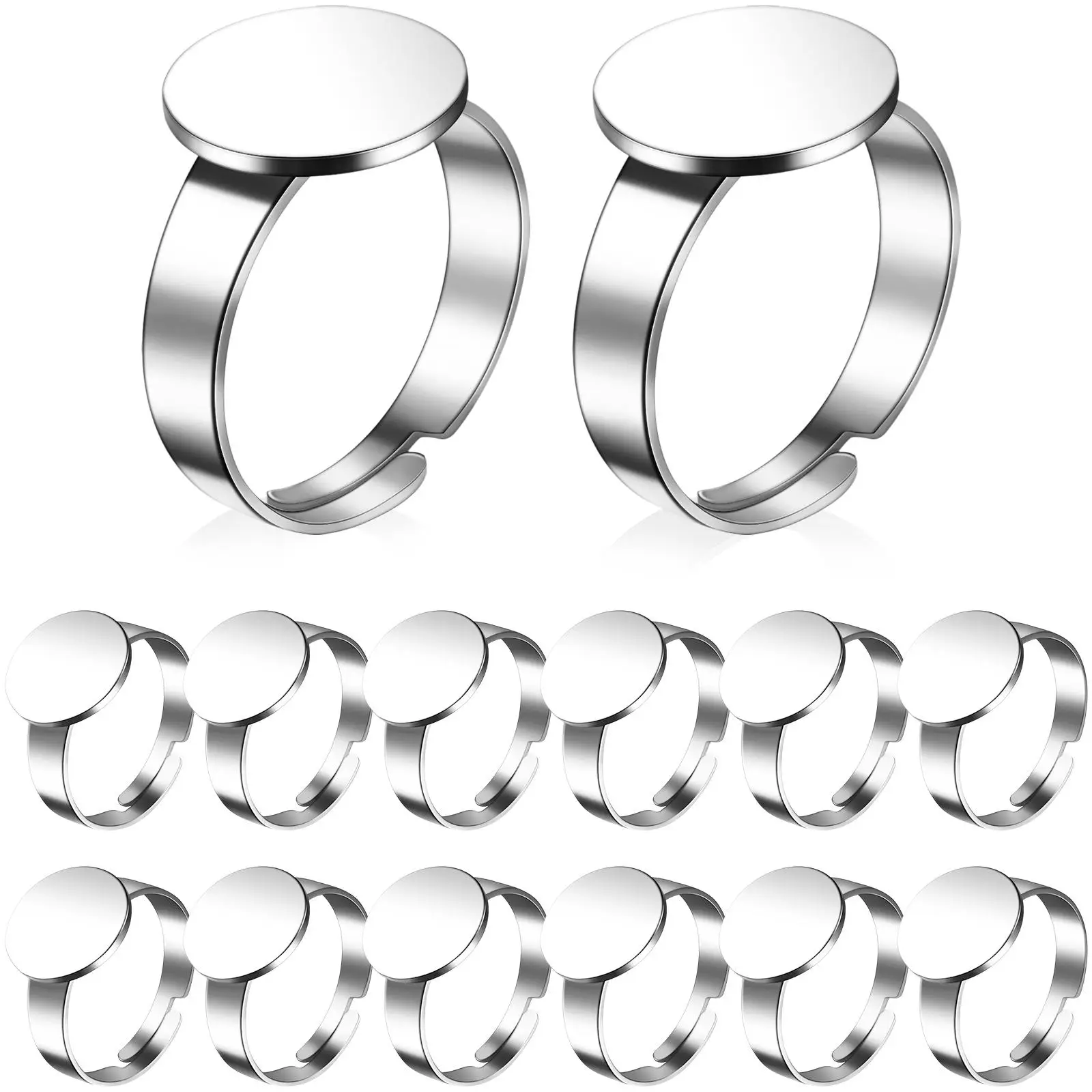20 Pcs Stainless Steel Ring Blanks Adjustable Finger Rings Base for Jewelry Craft Gifts DIY Projects Stone Setting
20 Pcs Stainless Steel Ring Blanks Adjustable Finger Rings Base for Jewelry Craft Gifts DIY Projects Stone Setting
