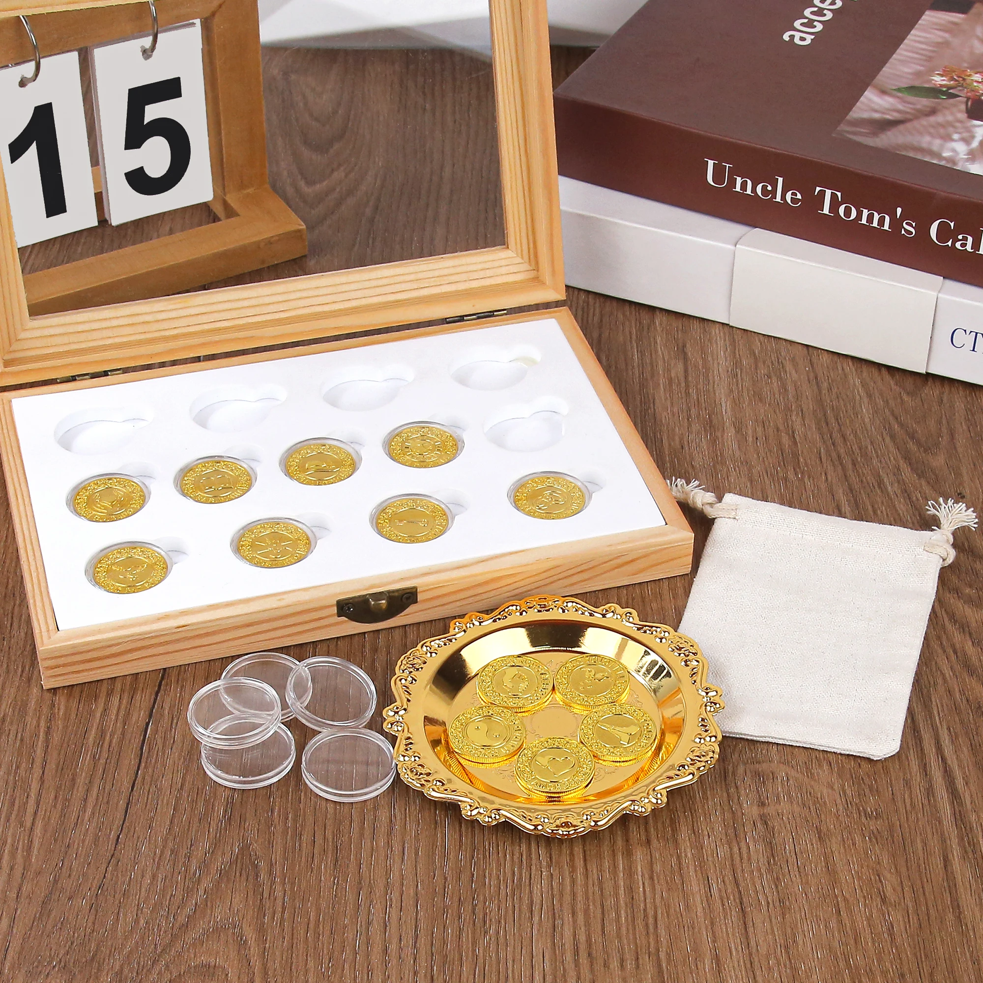 Spanish Wedding Arras Coins Set with Transparent Wooden Display Box for Hispanic Catholic Wedding Ceremony
Spanish Wedding Arras Coins Set with Transparent Wooden Display Box for Hispanic Catholic Wedding Ceremony