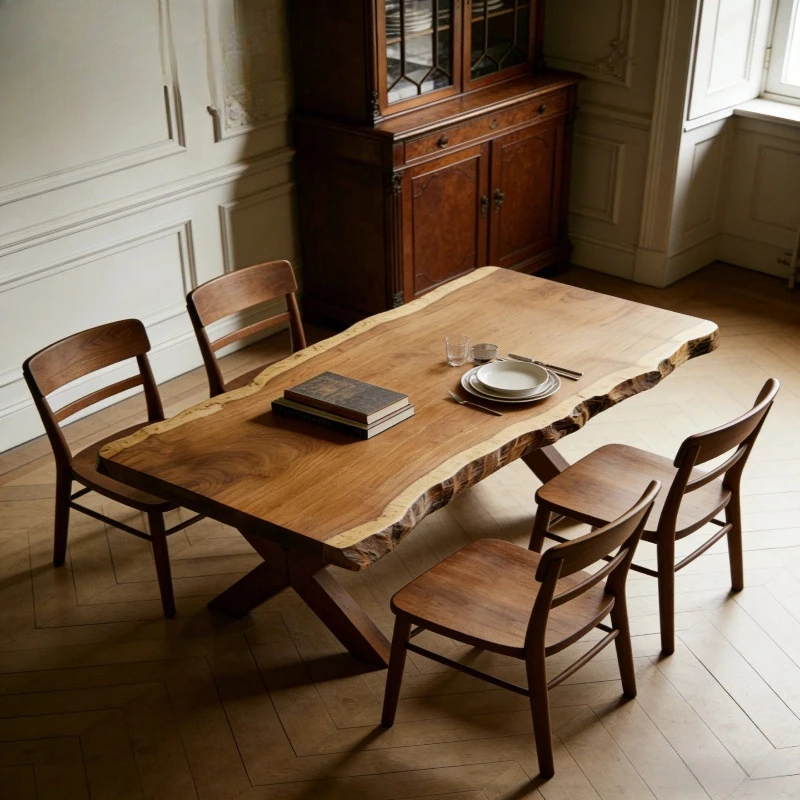 Solid wood dining table Simple household rectangular log table
Solid wood dining table Simple household rectangular log table