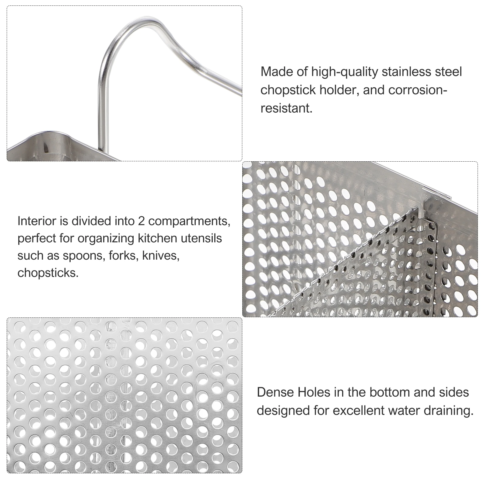 Stainless Steel Hanging Chopstick Holder Cutlery Drying Double Compartments Kitchen Utensil Organizer Dense Drainage Holes Dish
Stainless Steel Hanging Chopstick Holder Cutlery Drying Double Compartments Kitchen Utensil Organizer Dense Drainage Holes Dish