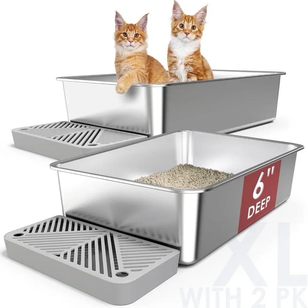 2 Pack 23.6" x 15.7" x 6" Deep & Extra Large Stainless Steel Cat Litter Boxes, High Sides Metal Cat Litter Box
2 Pack 23.6" x 15.7" x 6" Deep & Extra Large Stainless Steel Cat Litter Boxes, High Sides Metal Cat Litter Box