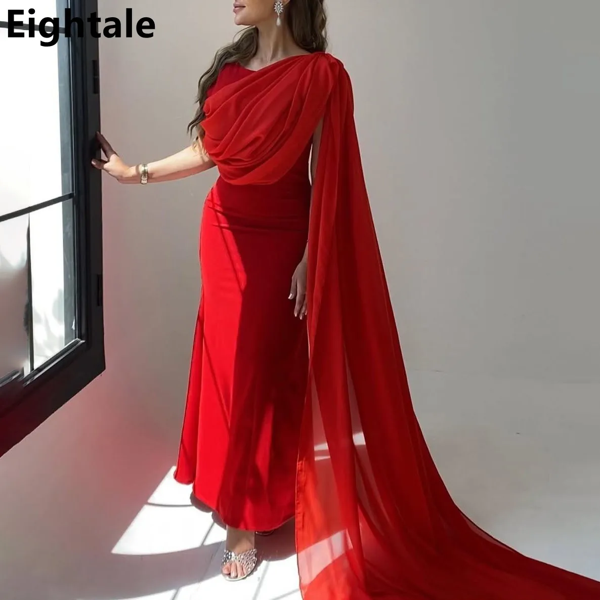 Eightale Red Mermaid Evening Dress One Shoulder Cape Sleeve Women Party Prom Dresses Dubai 2025 Customized
Eightale Red Mermaid Evening Dress One Shoulder Cape Sleeve Women Party Prom Dresses Dubai 2025 Customized